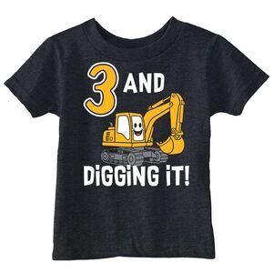 Toddler Funny T Shirts 3 And Digging It Excavator Birthday Tee For Young Kids
